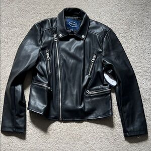 Scoop Faux Leather Black Moto Jacket size large 12/14 NWT